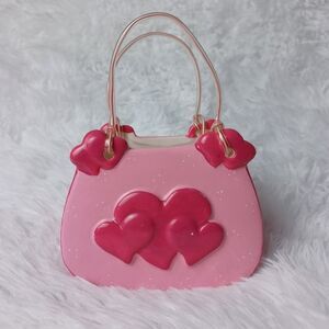 Pink Heart Ceramic Mini Purse Flower Planter Vase Table Centerpiece Decor